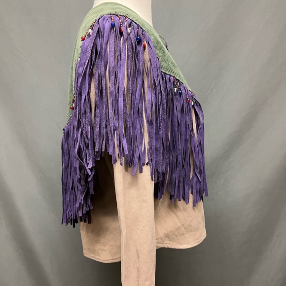 Vintage leather fringe top Boho shirt - Picture 2 of 6